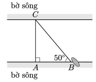 Đường đi của xuồng tạo góc 50 độ với bờ sông