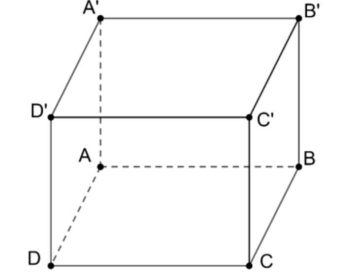 Hình lập phương ABCD.A phẩy B phẩy C phẩy D phẩy với các đỉnh được ghi nhãn đầy đủ