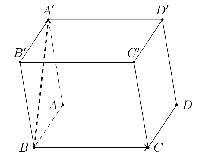Hình hộp ABCD.A'B'C'D' với hai vectơ BA' và BC cùng gốc B