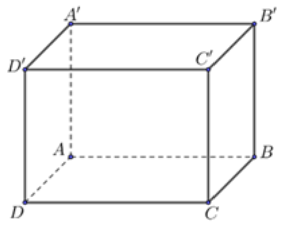 Hình hộp ABCD.A'B'C'D' với các cạnh khuất vẽ nét đứt