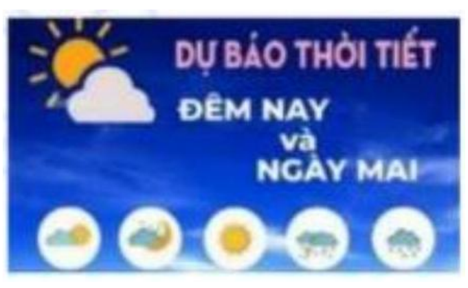 Khung bản tin dự báo thời tiết đêm nay và ngày mai với các biểu tượng thời tiết