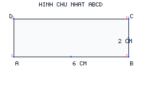 Hình chữ nhật ABCD có chiều dài 6 cm và chiều rộng 2 cm.